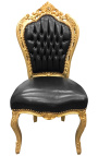 Καρέκλα σε στυλ μπαρόκ ροκοκό μαύρη δερματίνη και χρυσό ξύλο