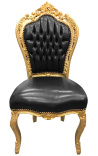 Silla estilo rococococo barroco piel negra y madera de oro