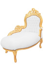 Chaise longue barocca in similpelle bianca e legno oro