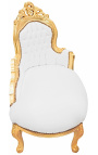 Chaise longue barroca em imitação de pele branca e madeira dourada