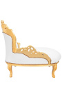 Chaise longue barocca in similpelle bianca e legno oro