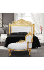 Barokový chaise longue biely kožený s zlatým drevom