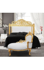 Barroco chaise longue piel blanca con madera de oro