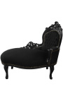 Barokk Chaise Longi must samet ja must puit - 1