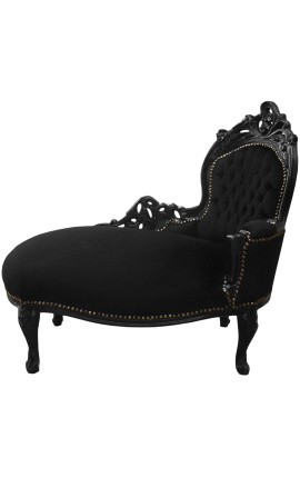 Chaise longue barroca tela de terciopelo negro y madera negra