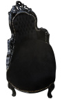 Barroco chaise longue negro terciopelo y madera negra