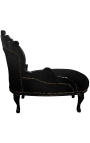 Barok chaise longue zwart fluweel en zwart hout