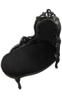 Baroque chaise longue black velvet and black wood