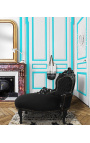 Barok chaise longue zwart fluweel en zwart hout