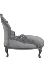 Baroque chaise longue gray velvet with gray wood