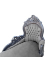 Barok chaise longue grijs velours met grijs hout