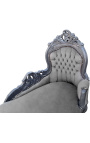 Baroque chaise longue gray velvet with gray wood