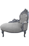 Terciopelo gris chaise longue con madera gris