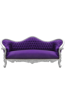 Barroco Sofa Napoléon III terciopelo púrpura y madera de plata