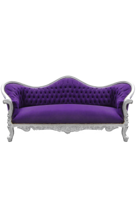 Barok sofa Napoléon III purple velvet og sølv træ