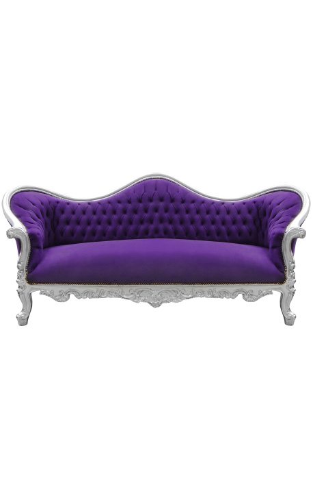 Barokk sofa Napoléon III purple velvet og sølv tre