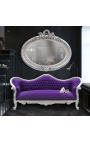 Baroka sofas Napoléon III violeta velmēts un sudrabu koka