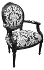 Barokke fauteuil Louis XVI-stijl met witte gebloemde stof, zwart hout