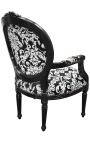 Барокко кресло стиль Louis XVI с белым цветочным ткани и черного дерева