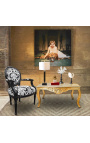 Tavolino da salotto in stile barocco in legno dorato con marmo beige