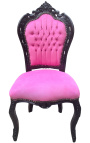 Chaise de style Baroque Rococo tissu velours rose et bois noir