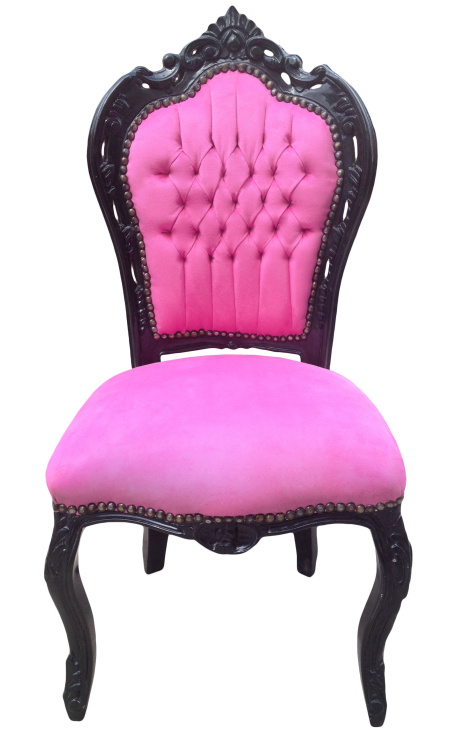 Barokkityylinen rokokootyylinen tuoli vaaleanpunaista samettia ja mustaa puuta