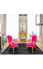 Baroque armchair of Louis XV style fuchsia and gold wood