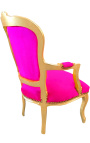 Fauteuil baroque de style Louis XV rose fuchsia et bois doré