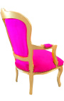 Luija XV stila fuksijas un zelta koksnes baroka krēsls