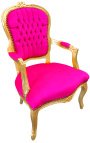 Fauteuil baroque de style Louis XV rose fuchsia et bois doré