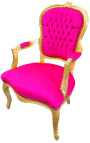 Barok lænestol af Louis XV stil fuchsia og guldtræ