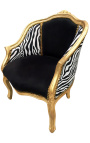 Bergere-Sessel Louis XV Stil schwarzer Samt und Zebra-Gewebe Goldholz - 15