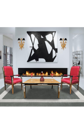 Konferenčný stolík v empírovom štýle s brestom a striebornými bronzmi