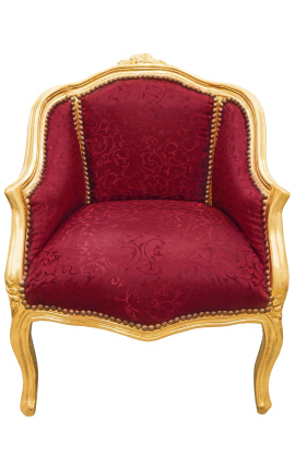 Bergère louis XV stile rosso satinato e legno dorato