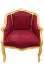 Bergere nojatuoli Louis XV Style punainen satiinikangas ja kulta puu - 1