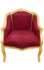 Bergere-Sessel im Louis XV-Stil aus rotem Satinstoff und goldenem Holz