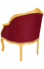 Bergere atzveltnes krēsls Louis XV stila sarkans satīna audums un zelta koks