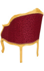 Bergere-Sessel im Louis XV-Stil aus rotem Satinstoff und goldenem Holz