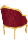 Fotoliu Bergere stil Louis XV țesătură satinată roșie și lemn auriu