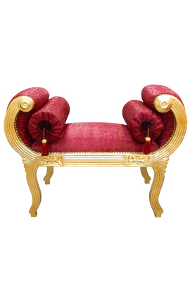Římská lavice červená saténová látka a zlaté dřevo 