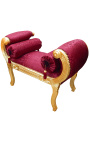 Roman bench red satine fabric and gold wood 
