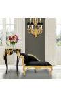 Louis XV chaise longue negro terciopelo tela y madera de oro