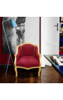 Bergere atzveltnes krēsls Louis XV stila sarkans satīna audums un zelta koks