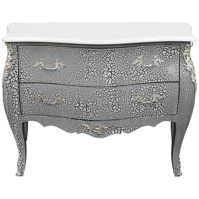 Baroque Dresser Louis Xv Style Black White Crackle Silver Bronzes