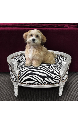 Μπαρόκ καναπές-κρεβάτι για σκύλο ή γάτα ζέβρα ύφασμα και ασημί ξύλο