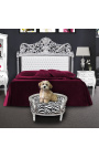 Canapé lit pour chien ou chat baroque tissu zèbre et bois argent