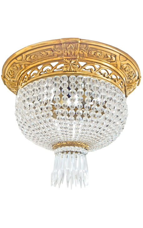 Ceiling lamp in bronze with crystal pendants