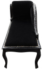 Louis XV chaise longue negro tela terciopelo y madera negra