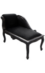 Louis XV Chaise Langue Black Velvet Fabric in črni les - 14