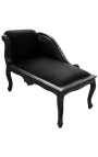Louis XV chaise longue zwarte fluwelen stof en zwart hout